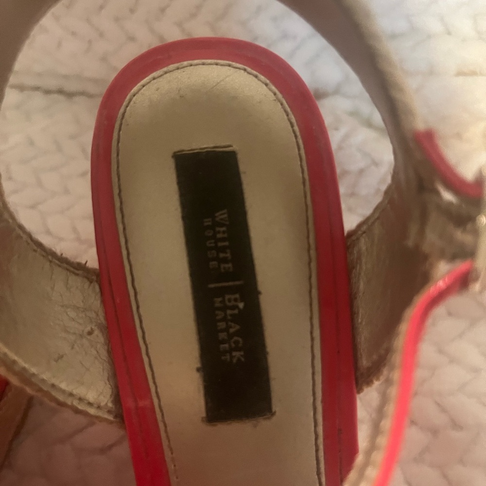 White House Black Market Vibrant Red Wedge Sandals - Picture 6 of 11